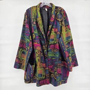 Kensington Square Vintage Blazer L Purple Green Abstract Art-Inspired Jacket
